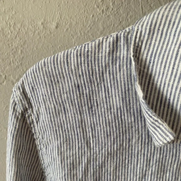 Quince Blue Pinstripe 100% European Linen Buttoned Top Classic Business Spring M - Picture 4 of 10